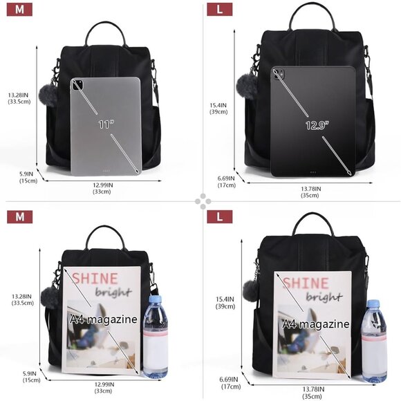 ? Women Black Waterproof Backpack Purse Nylon Anti-theft Rucksack Shoulder Bag main image 6